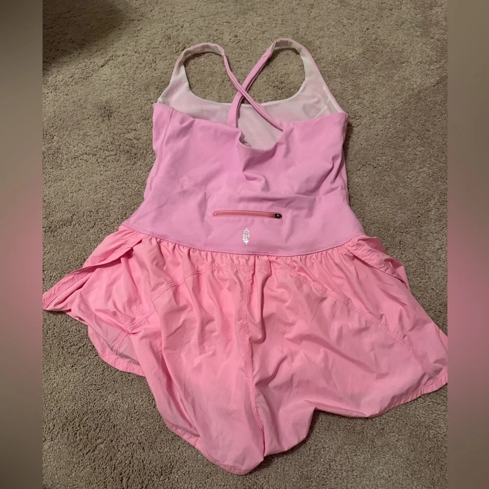Free People Movement-Pink Righteous Runsie Cutout Criss Cross Workout Romper - Picture 5 of 9